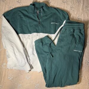 Sweaty Betty 2-Piece Quarter Zip & Jogger Set – Top L/XL, Bottoms Medium.